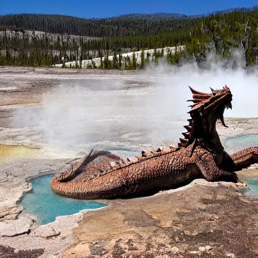 Image similar to a dragon emerging from a hotspring, photograph captured at yellowstone national park