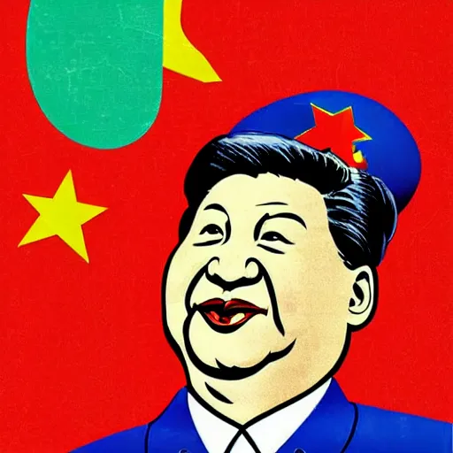 Image similar to xi jinping as communist clown, soviet propaganda style, vivid colors, detailed lines, dominating red color, detailed portrait, poster style