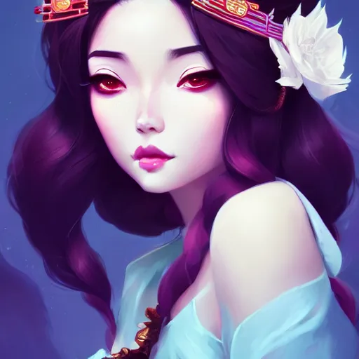 Prompt: a portrait of a beautiful geisha, art by lois van baarle and loish and ross tran and rossdraws and sam yang and samdoesarts and artgerm and saruei, digital art, highly detailed, intricate, sharp focus, Trending on Artstation HQ, deviantart, unreal engine 5, 4K UHD image