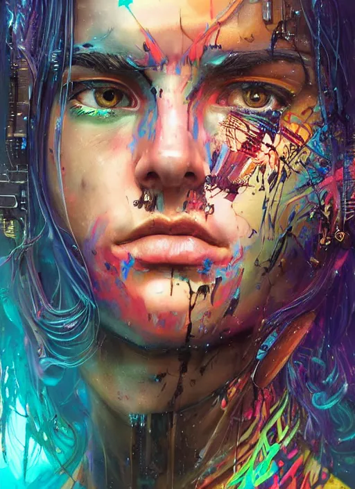 Image similar to beautiful portrait of Lofi cyberpunk jaydayoungan, by Tristan Eaton, Stanley Artgermm, Tom Bagshaw, Greg Rutkowski, Carne Griffiths. trending on DeviantArt, face enhance, hyper detailed, trending on Artstation, 8k, masterpiece, graffiti paint, fine detail, full of color, intricate detail, golden ratio illustration