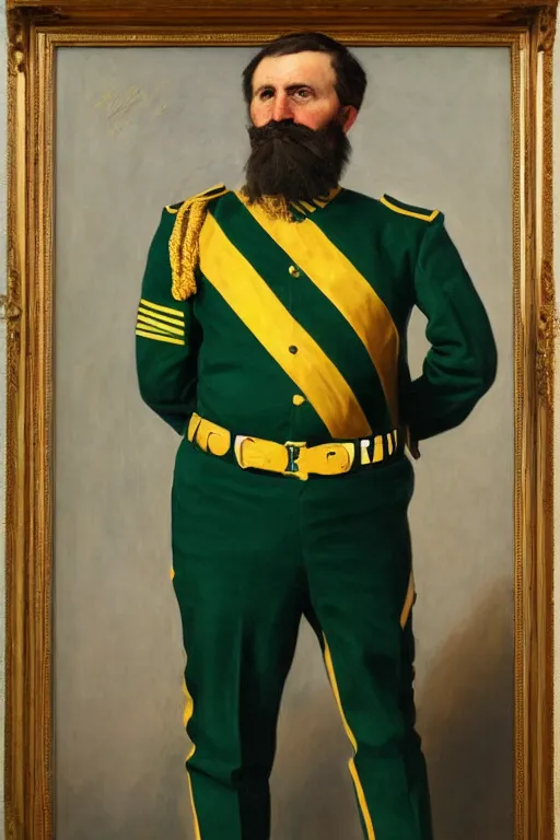 Prompt: full body portrait of the dictator of the seattle supersonics, 1 8 8 9, in full military garb, oil on canvas by william sidney mount, trending on artstation