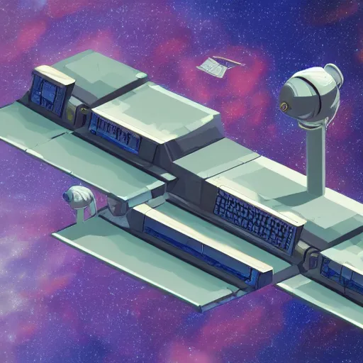 Image similar to isometric view of a science fiction space station in space, concept art, digital art