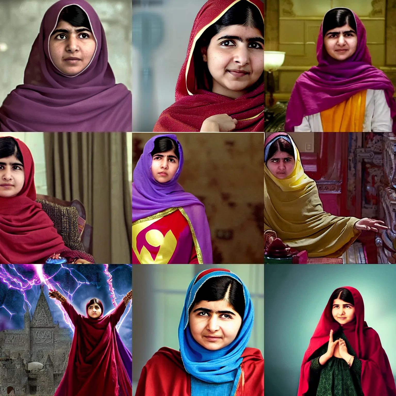 Prompt: Malala Yousafzai as the Sorcerer Supreme, film still from Multiverse of Madness