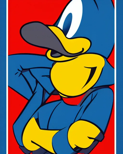Prompt: Donald Duck in a Soviet style propaganda poster