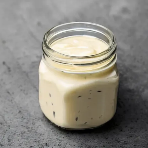 Prompt: a jar of mayonnaise wearing a prison uniform in a prison cell