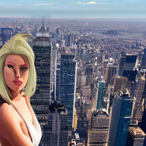 Prompt: a giant blonde woman climbing the empire state building, highly detailed, great lighting, 4 k