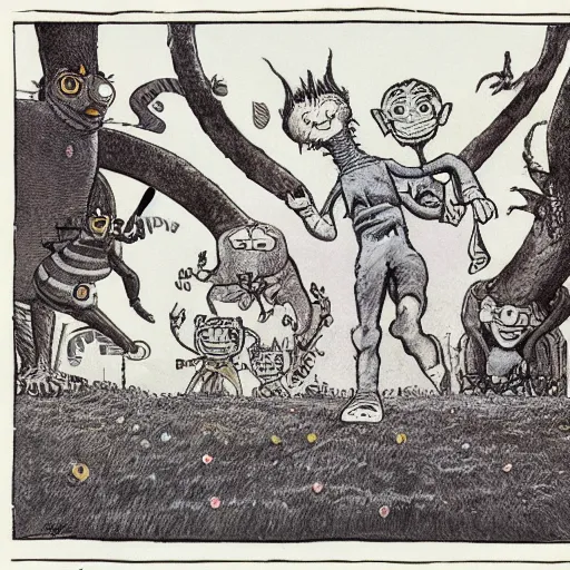 Image similar to an unstoppable force takes over the universe, maurice sendak, roald dahl, shel silverstein