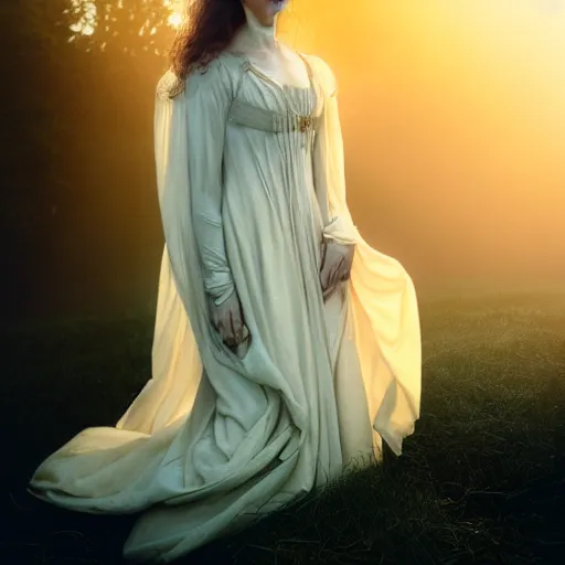 Image similar to photographic portrait of a stunningly beautiful alluring renaissance female ghost in soft dreamy light at sunset, smoke fog dust, god rays contemporary fashion shoot, by edward robert hughes, annie leibovitz and steve mccurry, david lazar, jimmy nelsson, breathtaking, 8 k resolution, extremely detailed, beautiful, establishing shot, artistic, hyperrealistic, beautiful face, octane render