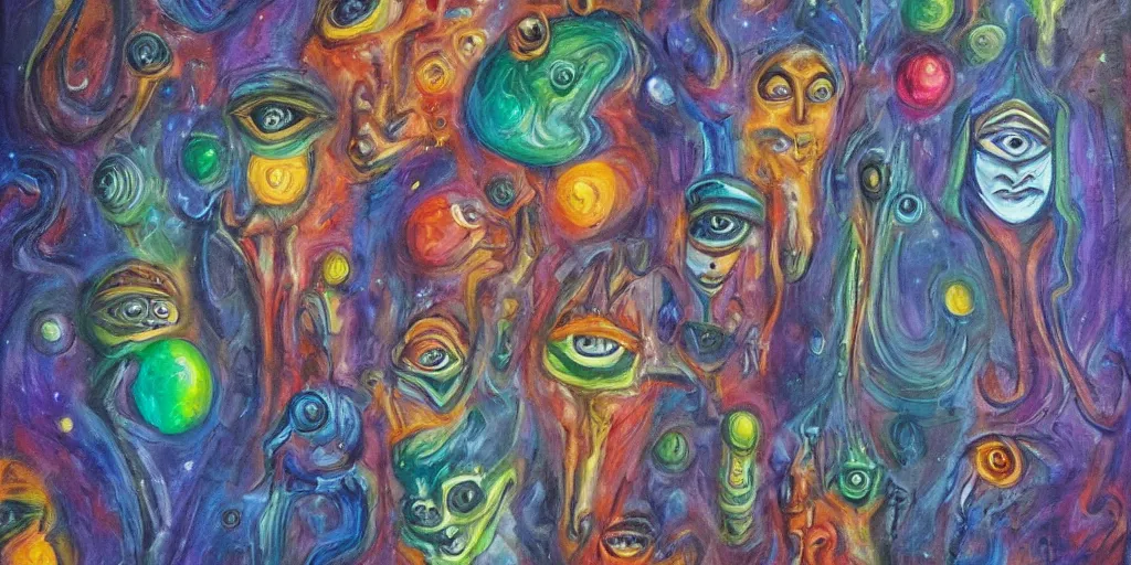 Prompt: detailed painting of beings from another planet