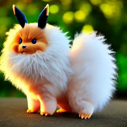 Image similar to real life Pokemon, cute!!!, fluffy!!!, ultra realistic!!!, golden hour, sharp focus