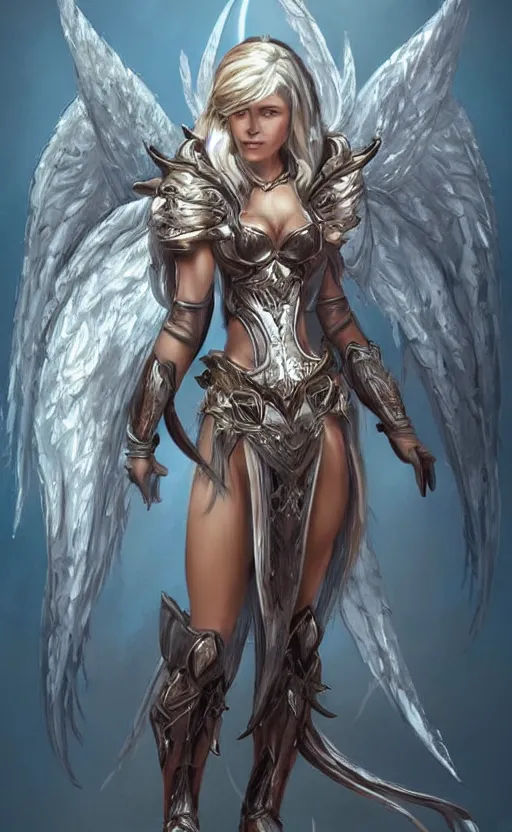 Image similar to Fantasy Concept character art of a angel knight girl. By artstation trending. Highly detailed