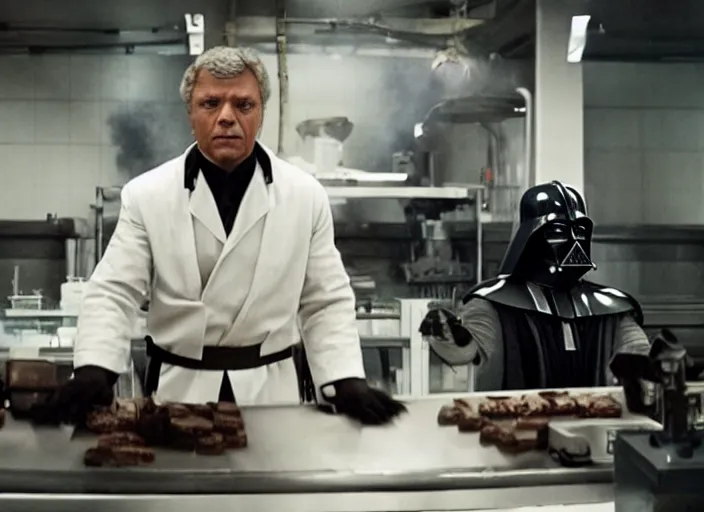 Image similar to film still of Darth Vader working as a chocolatier in the new Star Wars movie, 4k