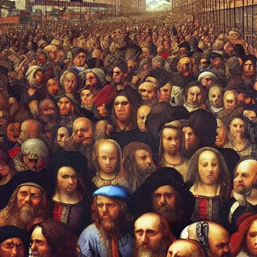 Prompt: the crowds at the black friday sales at walmart, intricate, highly detailed, sharp focus, art by leonardo da vinci