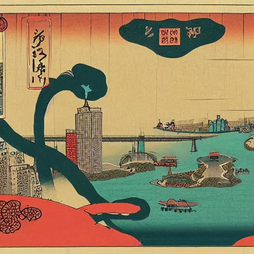 Prompt: new york in the style of ukiyo - e