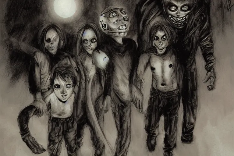 Prompt: black eyed kids, big black alien eyes, by ben templesmith