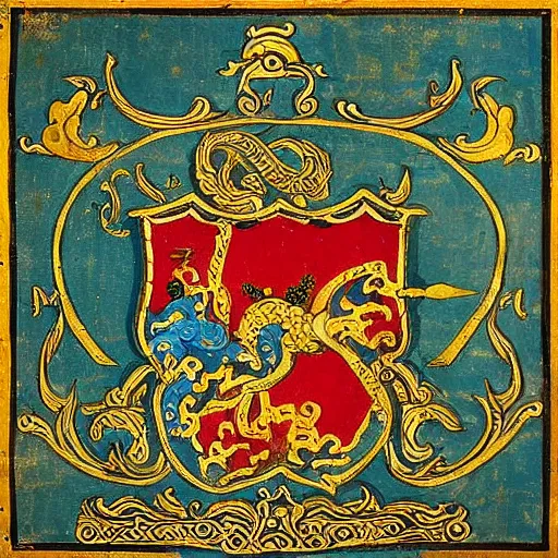 Prompt: “ medieval asian heraldry, highly detailed, painted, realistic, historical, coat of arms, high definition, intricate, epic ”