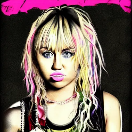 Image similar to miley cyrus in 2013 during the bangerz era, fully clothed, artwork by brendon small,