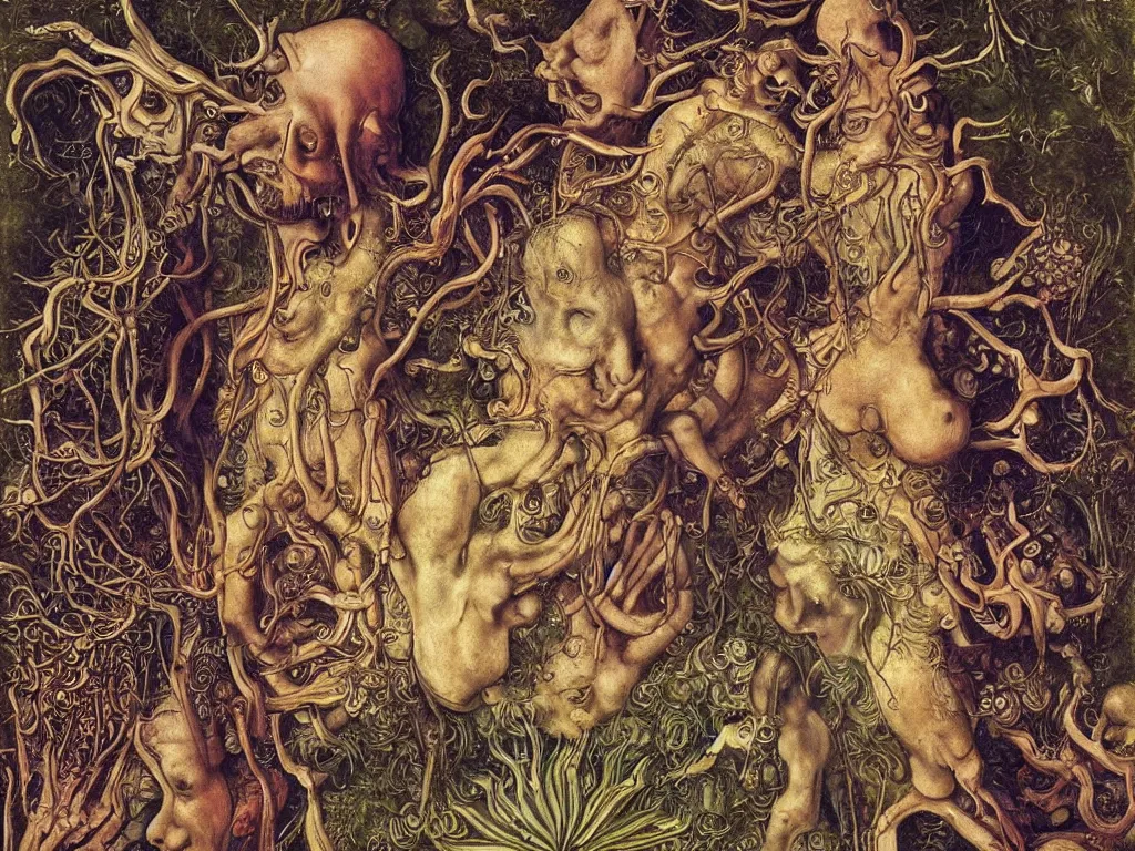 Prompt: Gods of the lungs. Painting by Lucas Cranach, Moebius, Ernst Haeckel