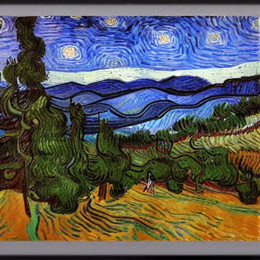 Prompt: Big bear lake California drawn by Vincent van Gogh, 8k