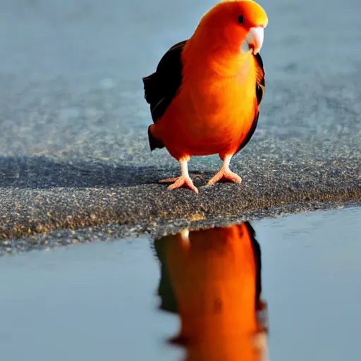 Image similar to lovebird sitting at shore, reflective, sunny day, landscape photography, nature