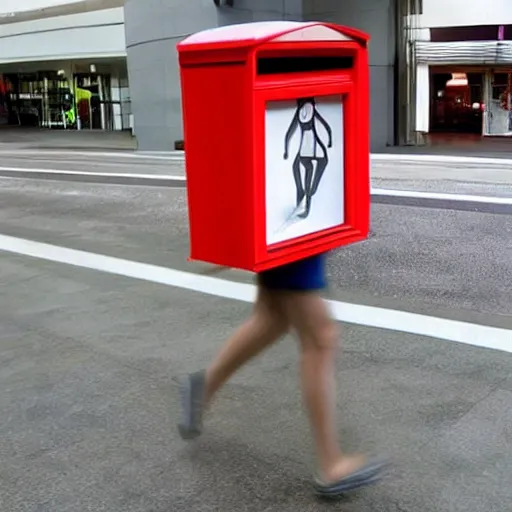 Image similar to a letter box with human legs running around in a shopping center, cctv footage