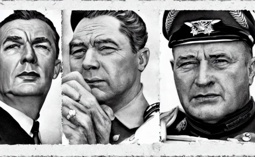 Image similar to 50s movie still of very diverse soviet generals with very detailed faces, by Alexei Guerman , Cinestill 800t 35mm black and white, heavy grainy picture, very detailed, high quality, 4k, HD criterion, precise texture