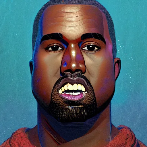 Image similar to portrait of kanye - west!!! with a fish body!! swimming underwater!!!, intricate, extremely detailed, digital painting, artstation, concept art, smooth, sharp focus, illustration, ambient lighting, art by artgerm and greg rutkowski and alphonse mucha and simon stalenhag