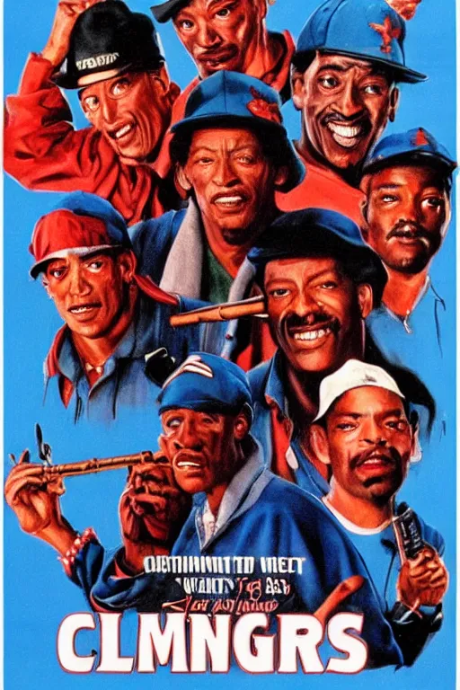 Image similar to vintage movie poster ernest goes to compton, jim varney, gangs, crips, bloods, 1 9 8 2, drew struzan inspiration