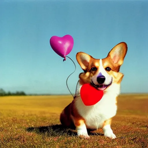 Image similar to a corgi with a heart shaped balloon, high quality, sharp focus, photo by annie leibovitz