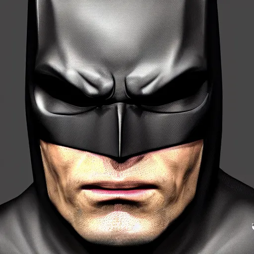 Prompt: realistic portrait of batman, 4 k, trending on artstation, 3 d render