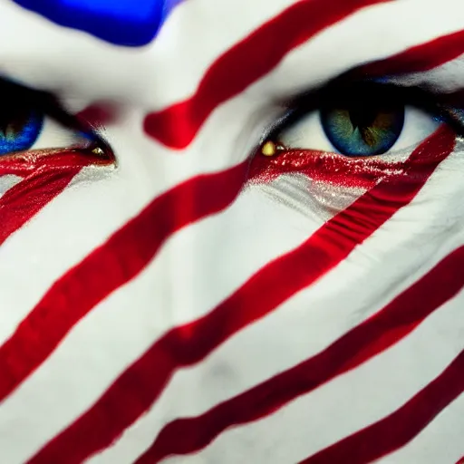 Image similar to american flag eyes staring, 8 k, high definition, highly detailed, photo - realistic