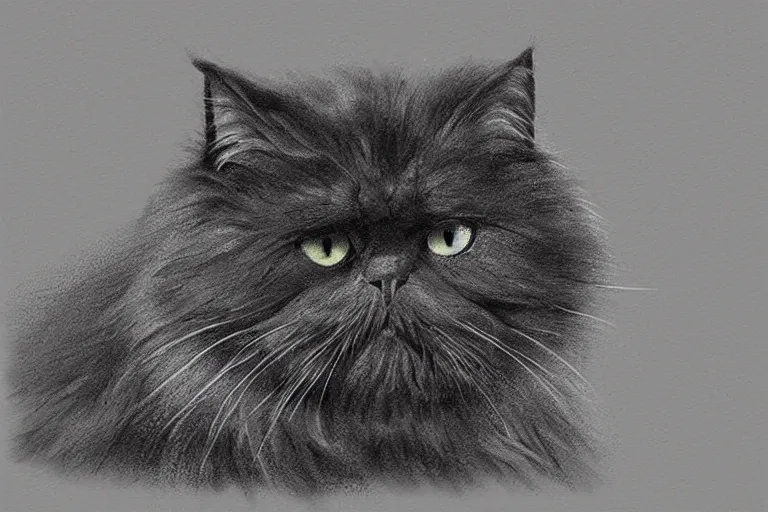 Image similar to “ a extremely detailed stunning drawings of black persian cat staring contemptuously at people at research lab by allen william on artstation ”