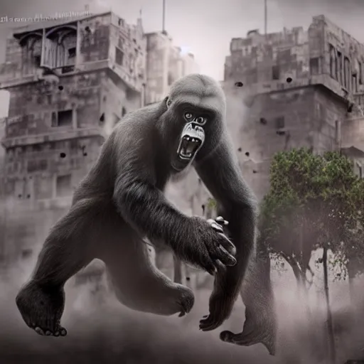 Prompt: king kong attack jerusalem, hyper realistic, cinematic style,