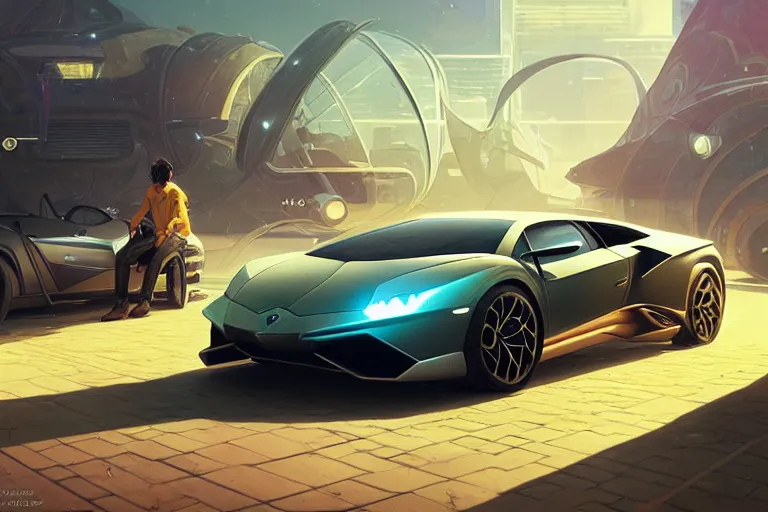 Prompt: solarpunk lamborghini retrofuture infinity time machine with metal hoses and carburetors, unreal engine, greg rutkowski, loish, rhads, beeple, makoto shinkai and lois van baarle, ilya kuvshinov, rossdraws, tom bagshaw, alphonse mucha, global illumination, detailed and intricate environment