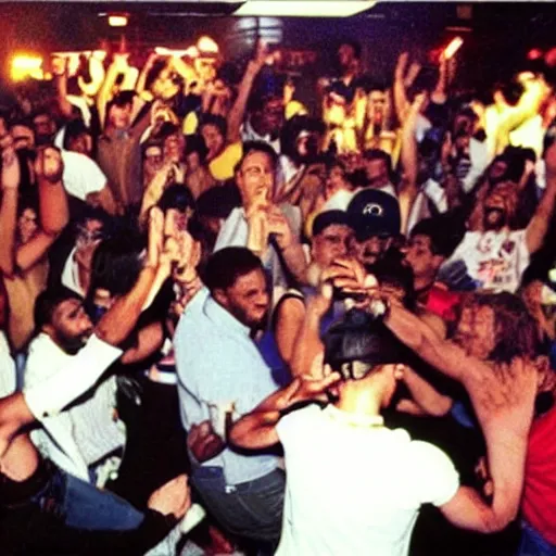 Prompt: photo of people partying in the 1990's. 2pac is the main focus of the photo, he is the main focus.