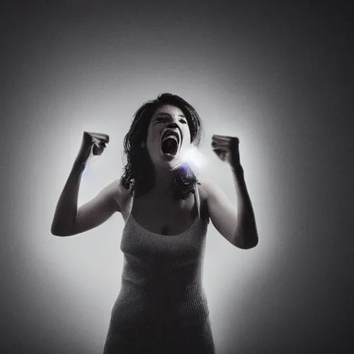 Prompt: shouting woman photo dramtic lighting