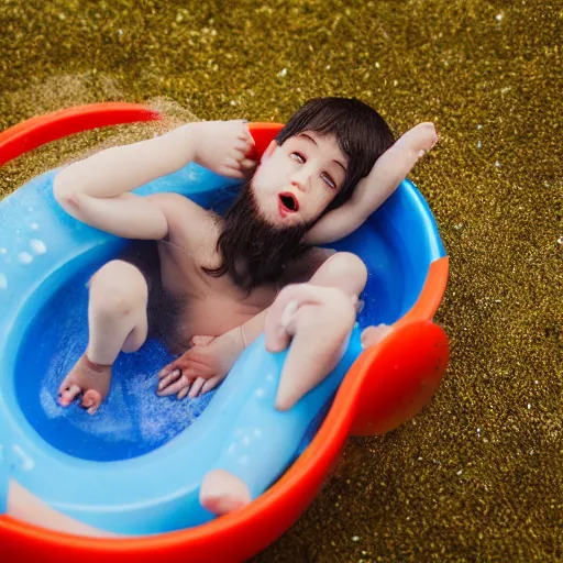 Prompt: grim reaper lying inside a kiddie pool, very detailed, very realistic, photograph, photoshoot, 5 0 mm, canon, nikon, zeiss lens, editorial, perfect composition, perfect lighting, 4 k