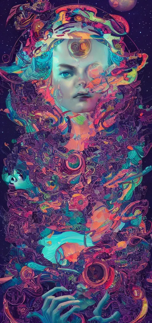 Prompt: Tristan Eaton, victo ngai, peter mohrbacher, artgerm scene of distant galaxy. psychedelic. neon colors