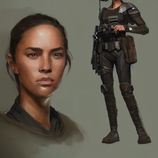 Image similar to portrait of a woman by greg rutkowski, marla fett, samoan features, straight black hair, tall and slender, star wars expanded universe, she is about 2 0 years old, wearing tactical gear, digital painting, artstation, concept art, smooth, sharp foccus ilustration, artstation hq