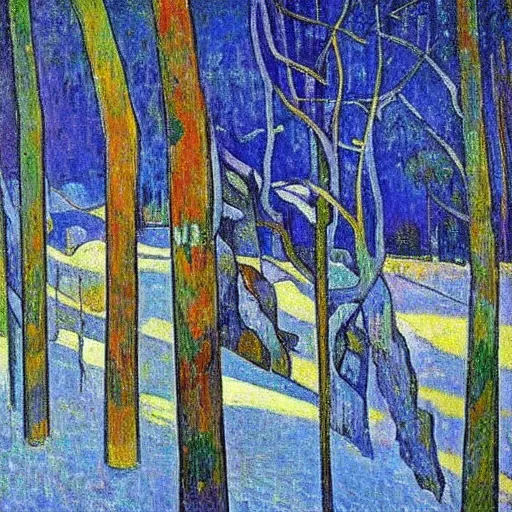 Image similar to light through the snow expressive art by gaugin