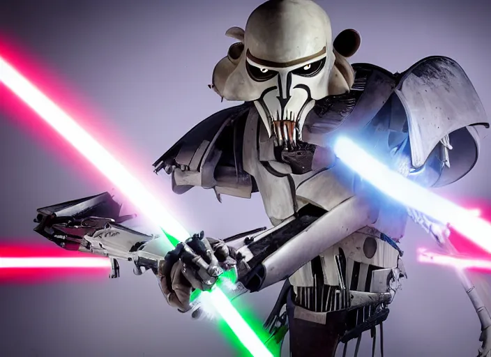 Image similar to portrait photo of general grievous with 4 drawn lightsabers