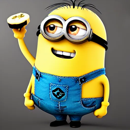 Image similar to super cute minion eating a banana