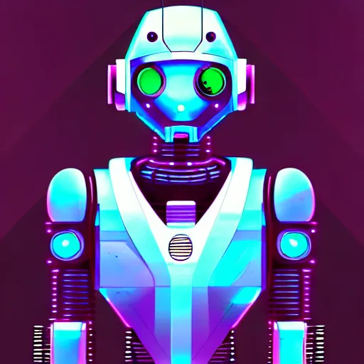 Prompt: Cyberpunk Robot, by Tzeho Lai, Digital illustration of a cute robot, pastel colored, smoth, cartoon character, concept art, procreate, drawing, Trend on Behance Illustration, Childrens Art in Artstation