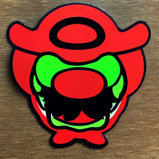 Image similar to die cut sticker, yoshi wearing mario's mustache, splatter paint