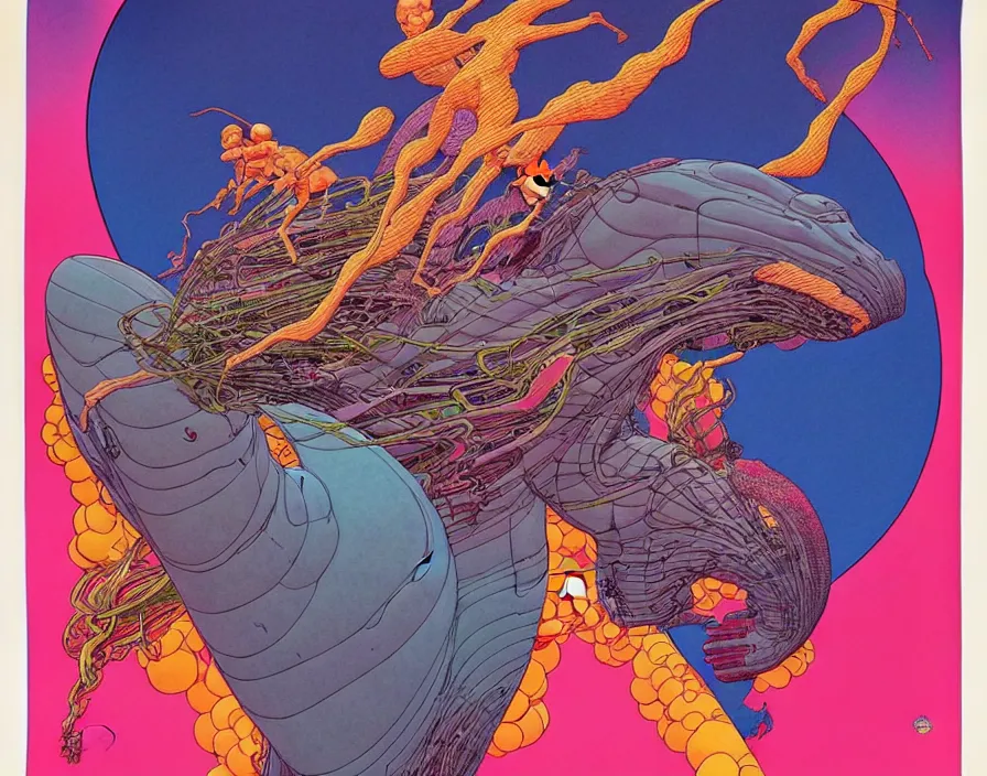 Image similar to ( ( ( ( the end ) ) ) ) by mœbius!!!!!!!!!!!!!!!!!!!!!!!!!!!, overdetailed art, colorful, artistic record jacket design