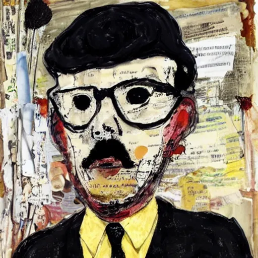 Image similar to vic reeves painted by anselm kiefer