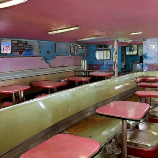 Image similar to an abandoned 1 9 5 0 s diner, pristine condition, kenopsia