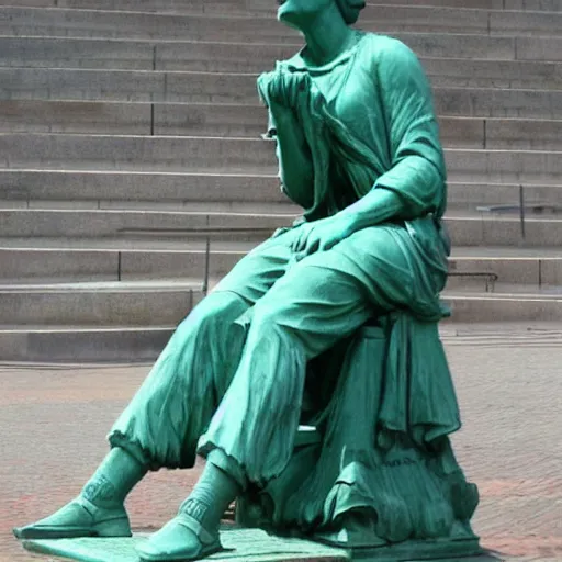 Image similar to liberty statue sitdown pose, very convincing