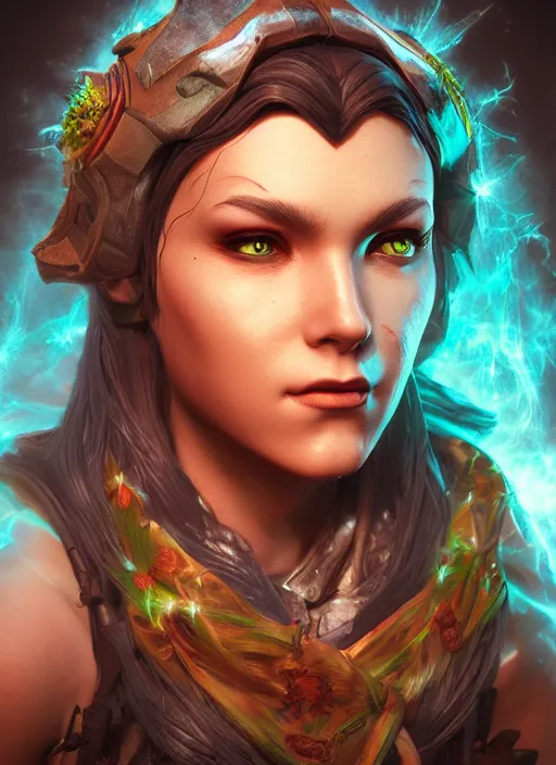 Prompt: A fantasy comic book style portrait painting of a stunning female Druid, unreal 5, DAZ, hyperrealistic, octane render, cosplay, RPG portrait, dynamic lighting