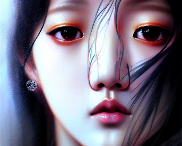 Image similar to jisoo from blackpink, portrait, highly detailed, deep focus, elegant, digital painting, smooth, sharp focus, illustration, ultra realistic, 8 k, art by karol bak and agnes cecile